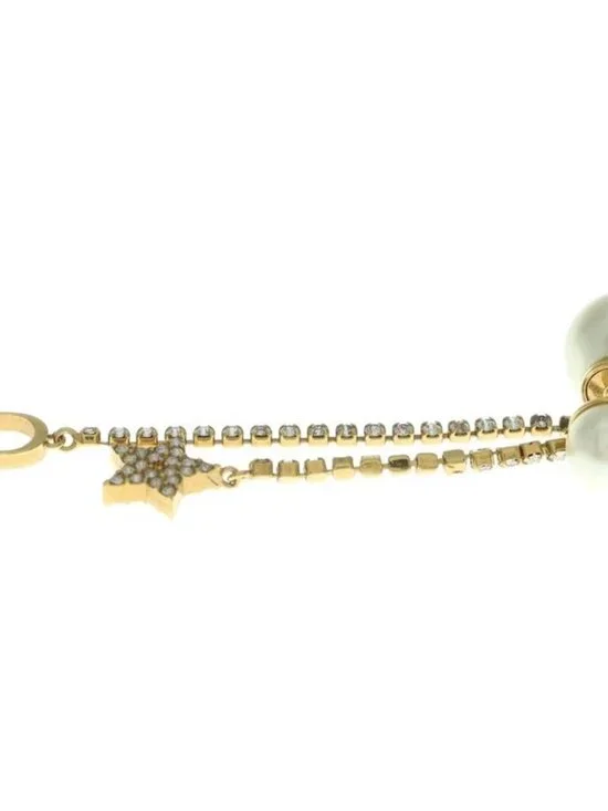 Dior Tribal Faux Pearl CD Logo Earrings Star Rhinestone Gold White - Picture 4 of 6